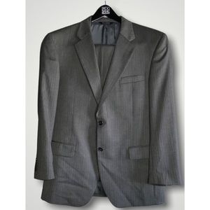 Jos A Bank Gray Herringbone Career Dress Suit 2 Button 44R Blazer & 34” Pants